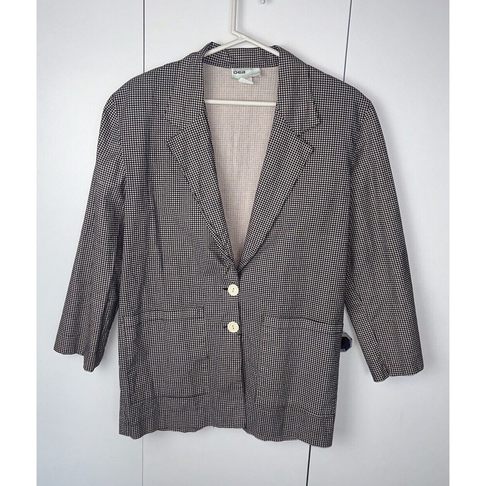 Deb Women’s Vtg Blazer Black Pink Houndstooth Shoulder Pads Pockets Jrs Sz L?